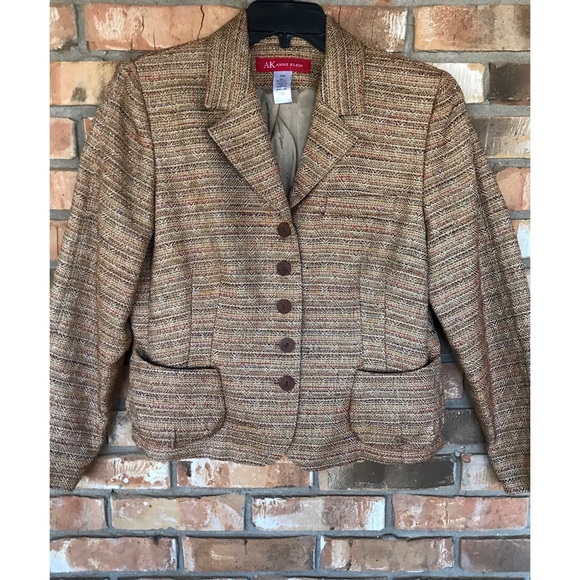 Anne Klein Women’s Petite Gold Multicolored Tweed Button Down Blazer Size 14P - Picture 7 of 8